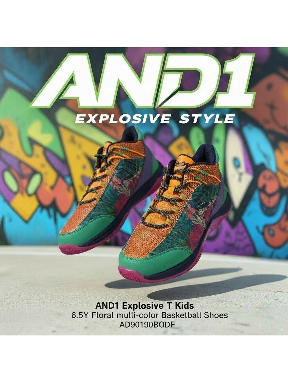 AND1 Explosive T Kids 6.5Y Floral Multicolor Basketball Shoes AD90190BODF New